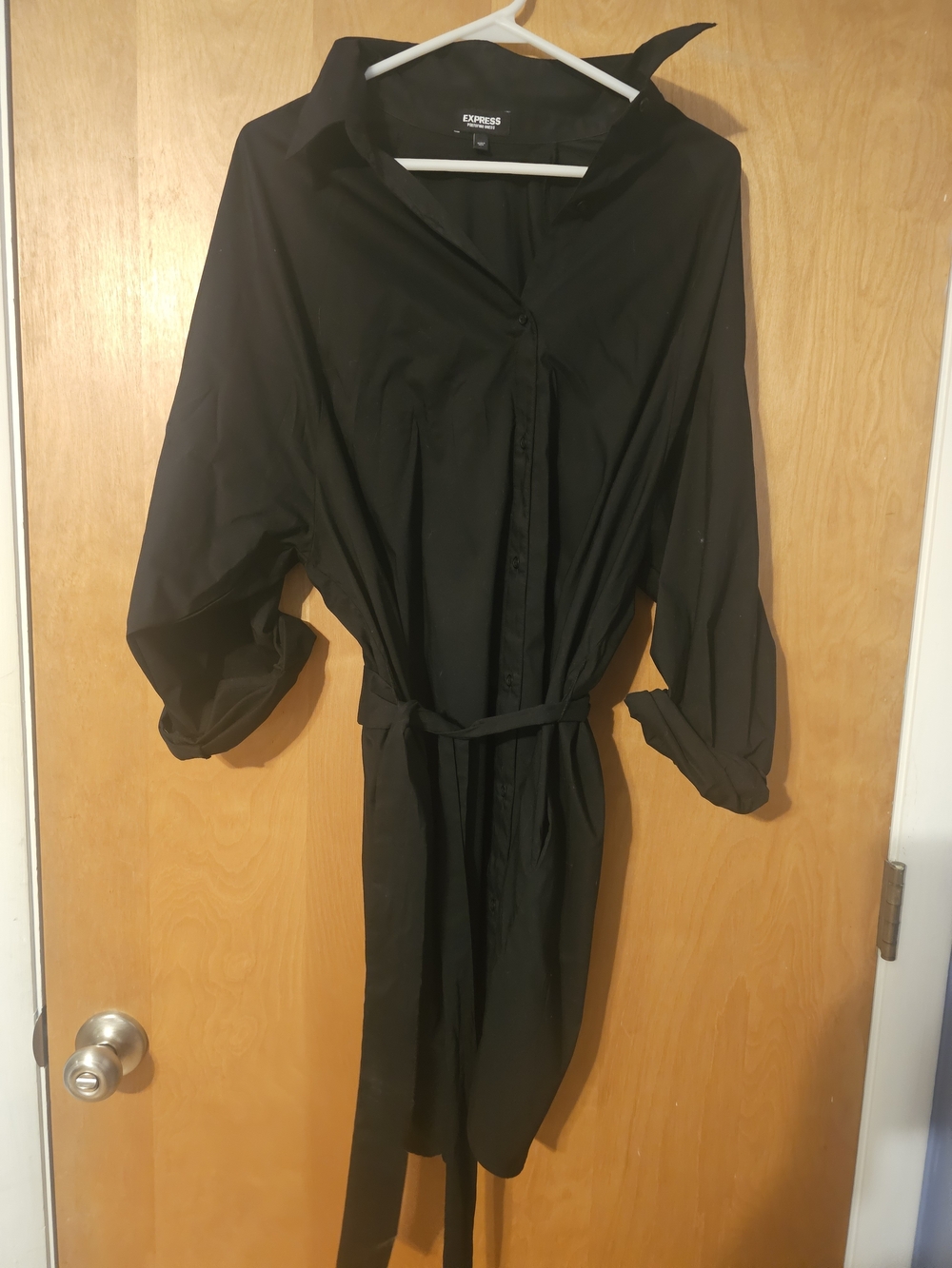Express Black Portofino Shirt Dress with Tie Waist
